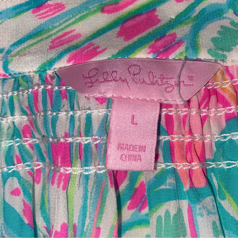Lilly Pulitzer Pink Teal Shell-Print Long-Sleeve Blouse - Picture 3 of 3